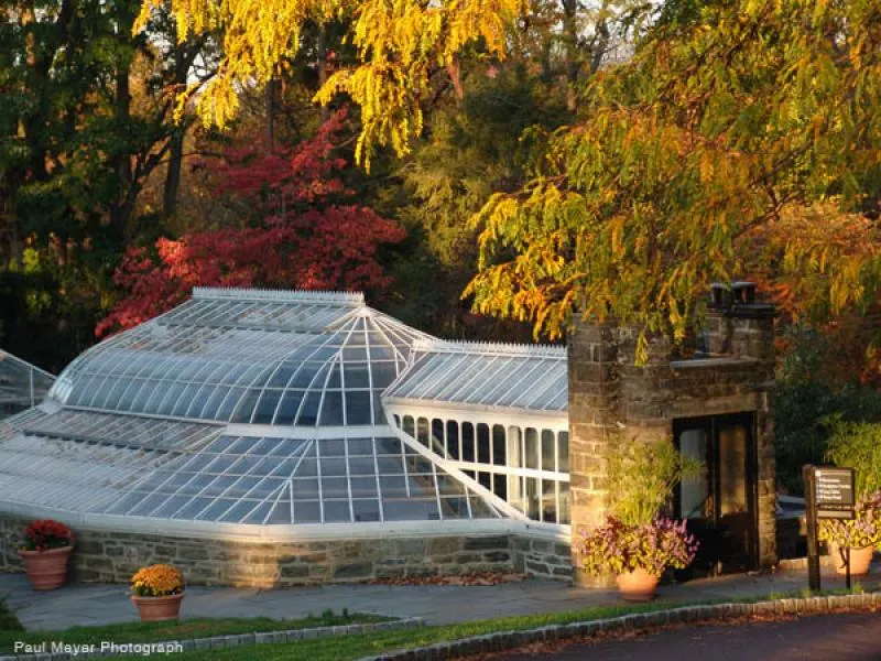 Morris Arboretum Glass Green House in Fall