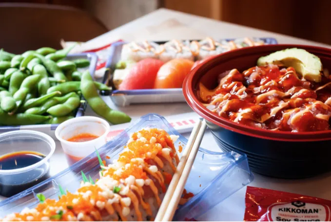 Sushi on a table setting